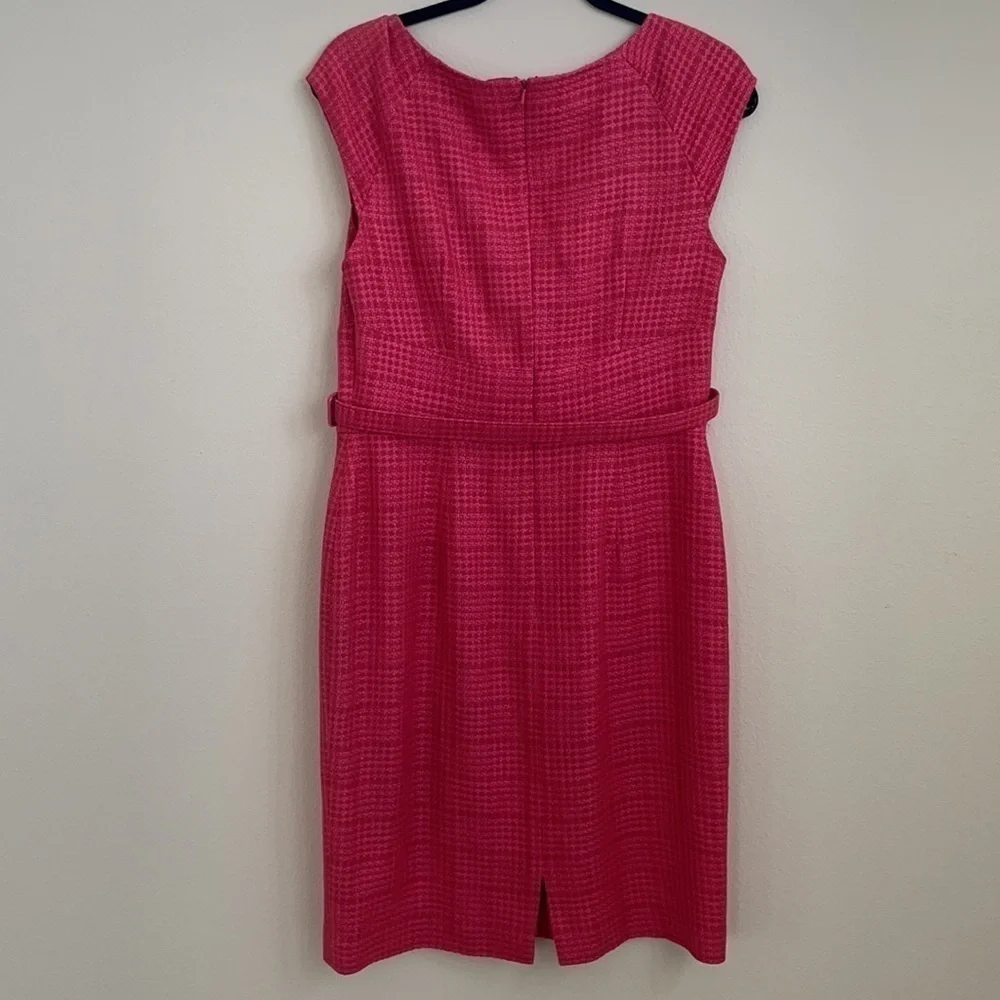 Kay Unger Hot Pink tweed shift dress cap sleeve with belt 10